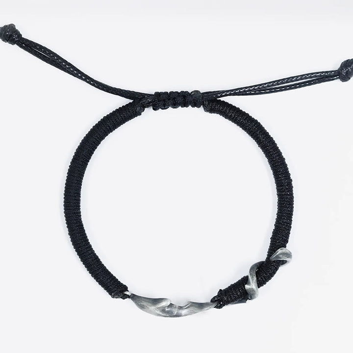 Bracelet de protection en corde de cire noire en argent sterling 999 avec requin de Buddha Stones