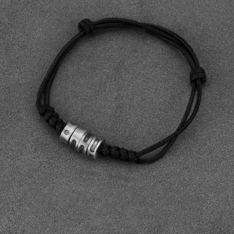 Bracelet de bénédiction en corde de cire en code Morse en argent sterling 999 de Buddha Stones - Corde en argent sterling 999 cirée noire (tour de poignet : 14-21 cm) - Code Morse : AMOUR - image 0