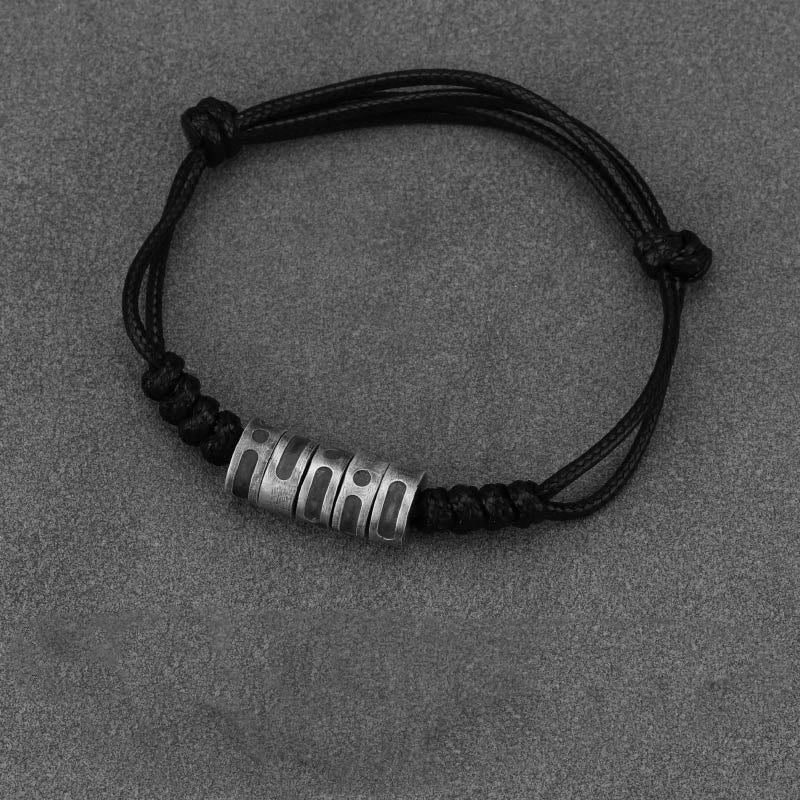 Bracelet de bénédiction en corde de cire en code Morse en argent sterling 999 de Buddha Stones - Corde en argent sterling 999 cirée noire (tour de poignet : 14-21 cm) - Code Morse : LUCKY - image 1