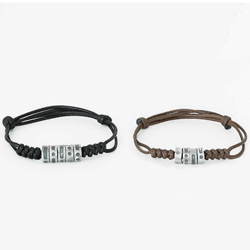 Bracelet de bénédiction en corde de cire en code Morse en argent sterling 999 de Buddha Stones