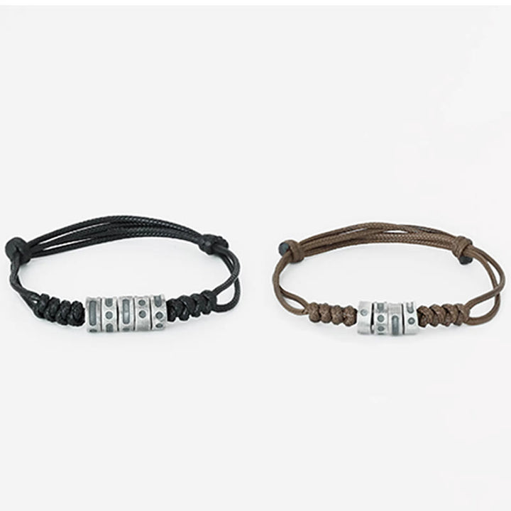 Bracelet de bénédiction en corde de cire en code Morse en argent sterling 999 de Buddha Stones