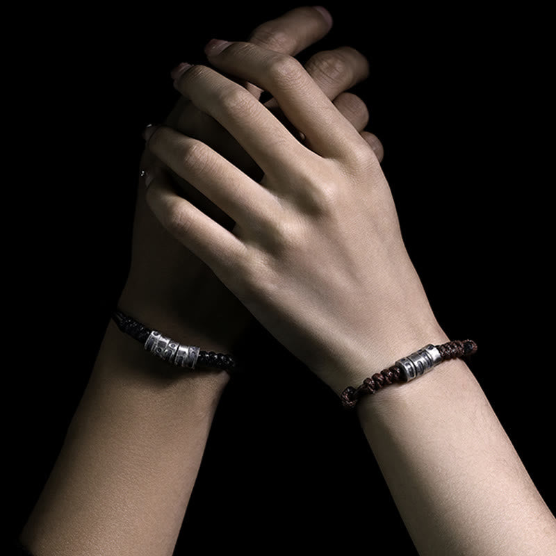 Bracelet de bénédiction en corde de cire en code Morse en argent sterling 999 de Buddha Stones - image 15
