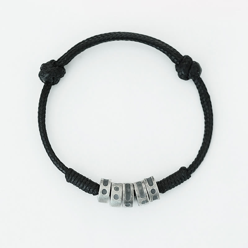 Bracelet de bénédiction en corde de cire en code Morse en argent sterling 999 de Buddha Stones
