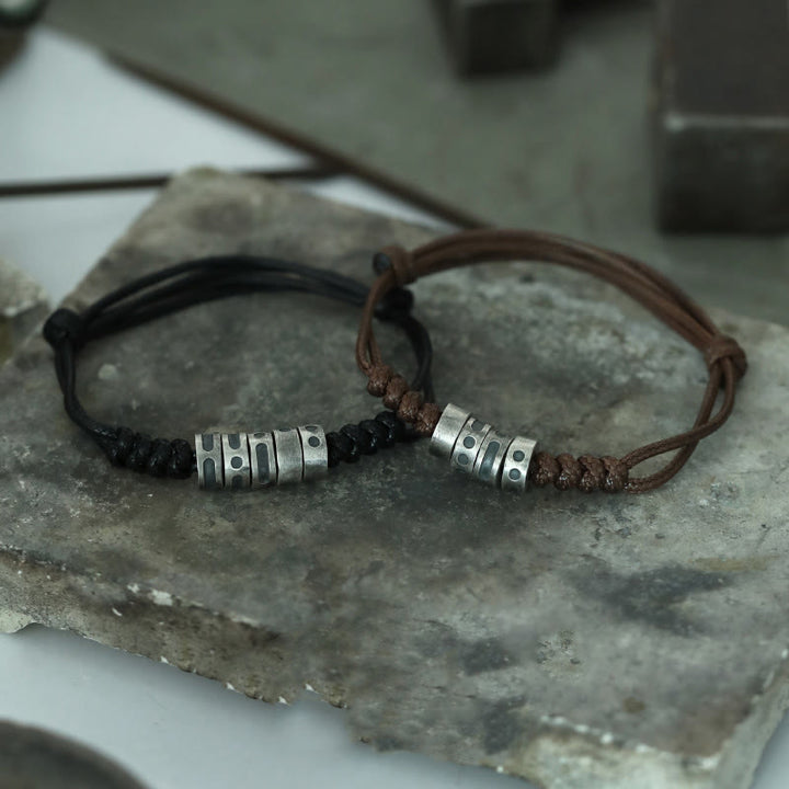 Bracelet de bénédiction en corde de cire en code Morse en argent sterling 999 de Buddha Stones - image 21