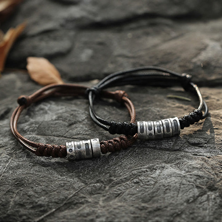 Bracelet de bénédiction en corde de cire en code Morse en argent sterling 999 de Buddha Stones - image 18