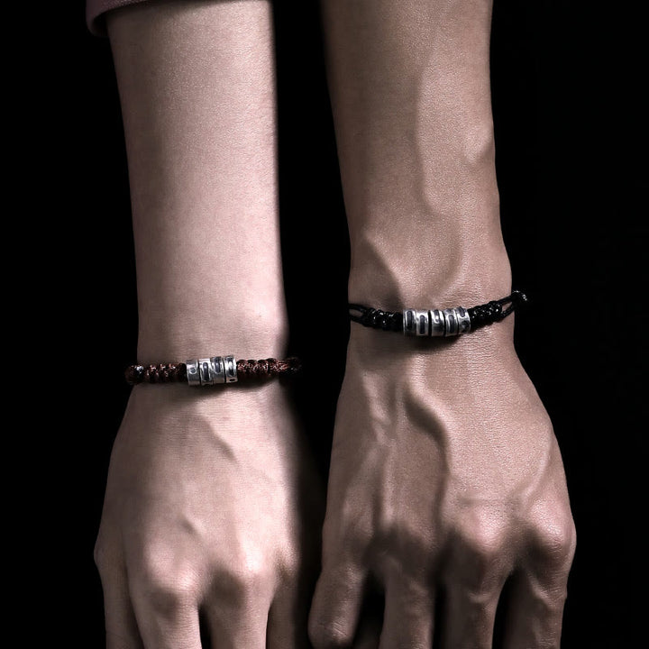 Bracelet de bénédiction en corde de cire en code Morse en argent sterling 999 de Buddha Stones