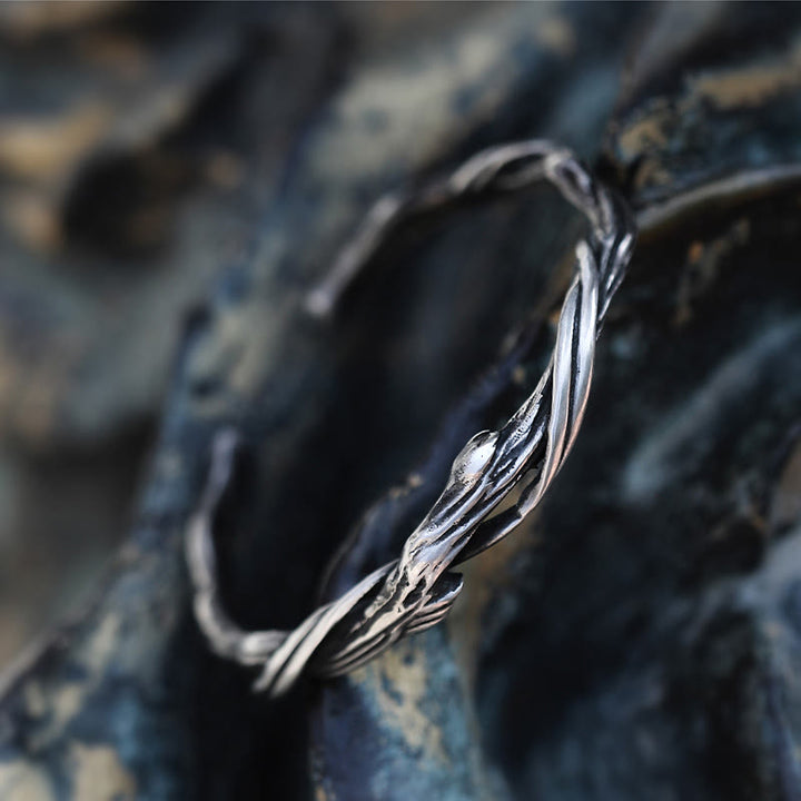 Bracelet manchette en argent sterling 999 Buddha Stones et bois flotté