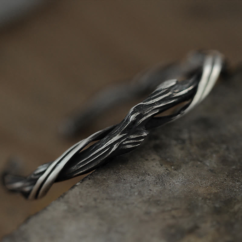 Bracelet manchette en argent sterling 999 Buddha Stones et bois flotté