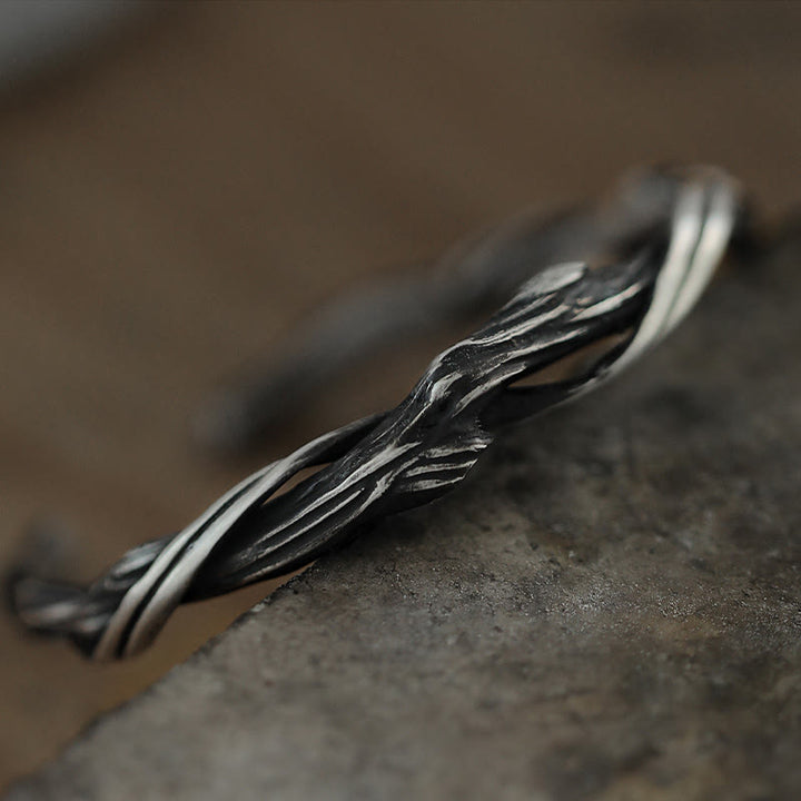 Bracelet manchette en argent sterling 999 Buddha Stones et bois flotté