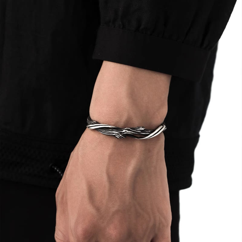 Bracelet manchette en argent sterling 999 Buddha Stones et bois flotté