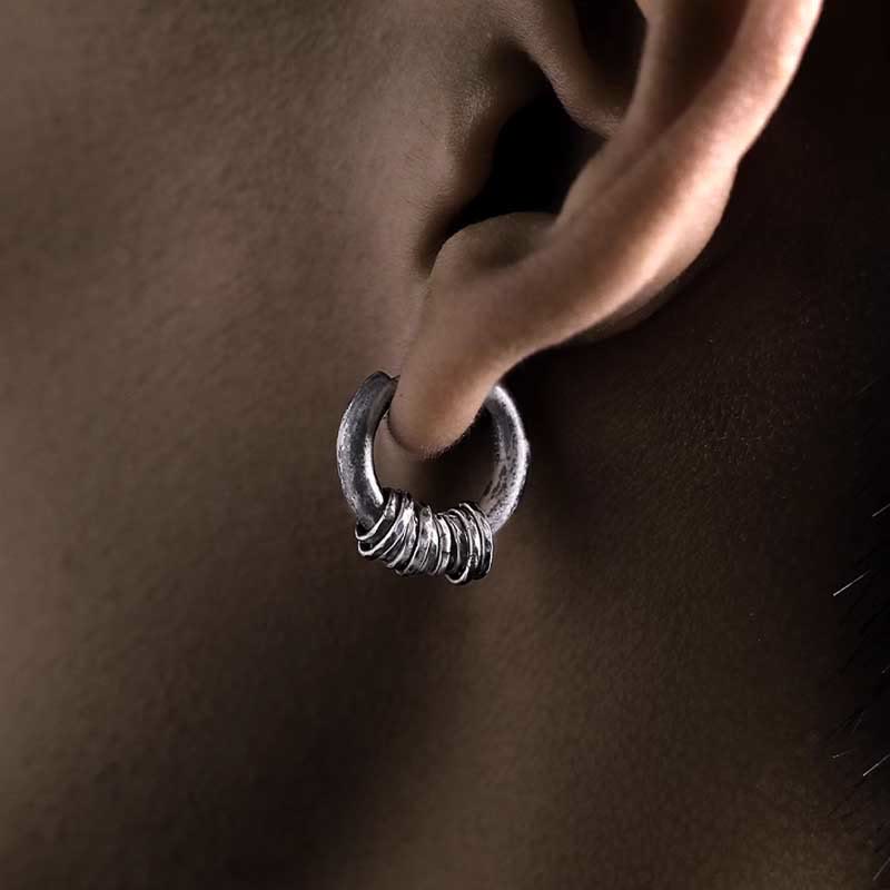 Boucles d'oreilles de protection martelées à la main en argent sterling 925 Buddha Stones