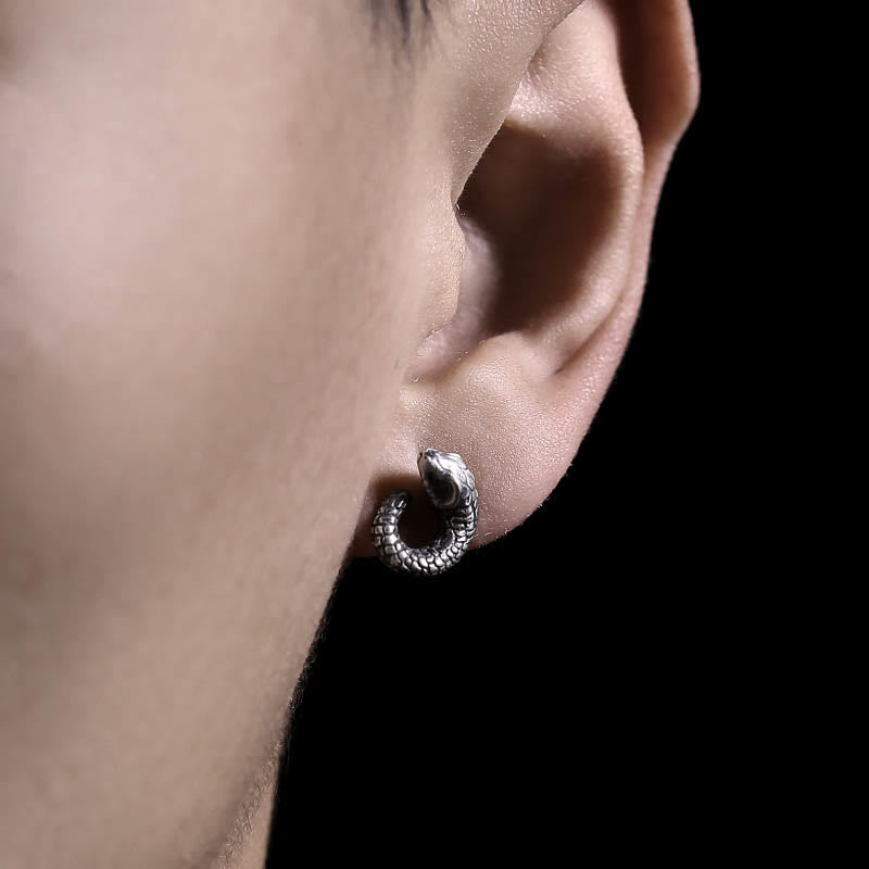 Boucles d'oreilles Buddha Stones en argent sterling 999, texture serpent, protection de l'année du serpent