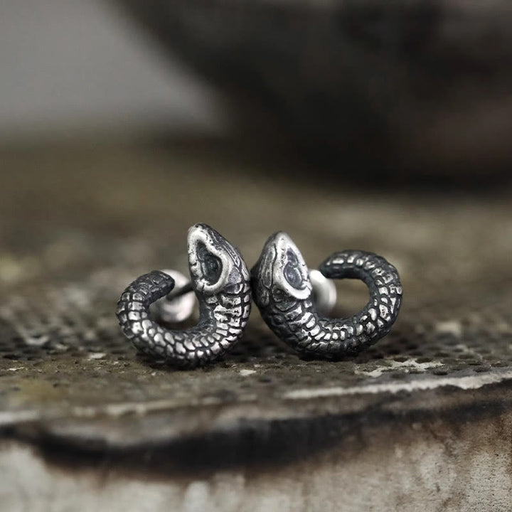 Boucles d'oreilles Buddha Stones en argent sterling 999, texture serpent, protection de l'année du serpent