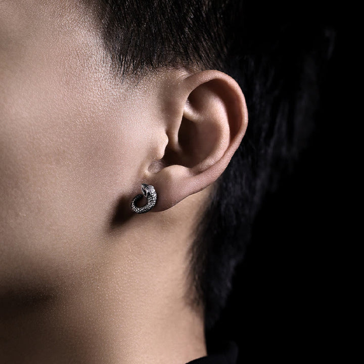 Boucles d'oreilles Buddha Stones en argent sterling 999, texture serpent, protection de l'année du serpent