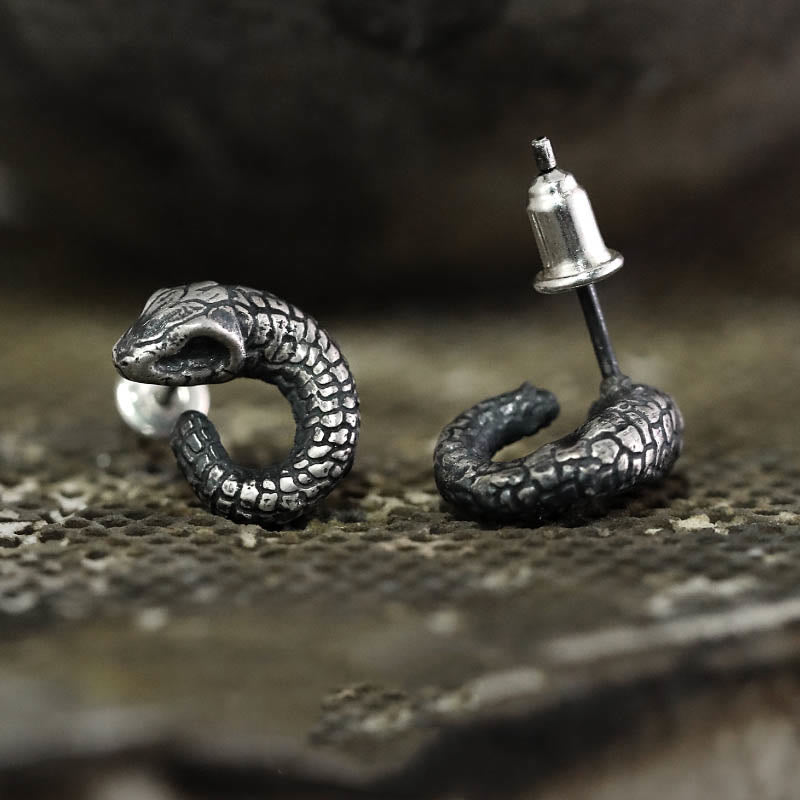 Boucles d'oreilles Buddha Stones en argent sterling 999, texture serpent, protection de l'année du serpent
