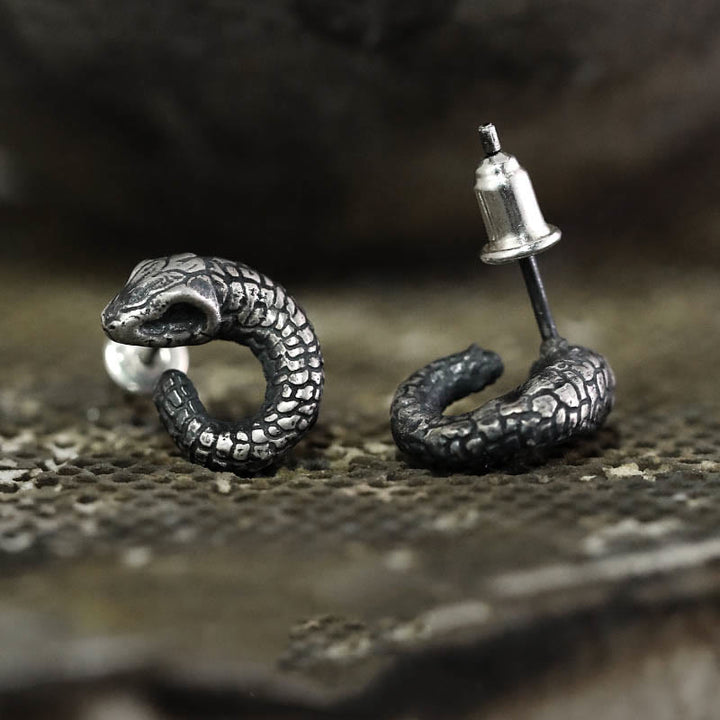 Boucles d'oreilles Buddha Stones en argent sterling 999, texture serpent, protection de l'année du serpent
