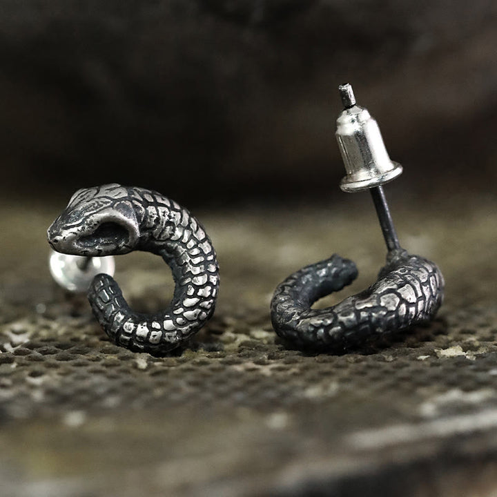 Boucles d'oreilles Buddha Stones en argent sterling 999, texture serpent, protection de l'année du serpent