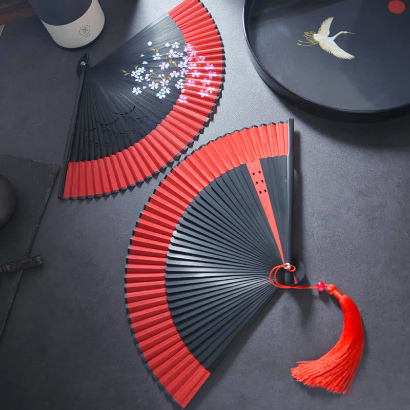 Éventail pliant en bambou avec peinture en aérosol en forme de lapin et de fleur en Buddha Stones