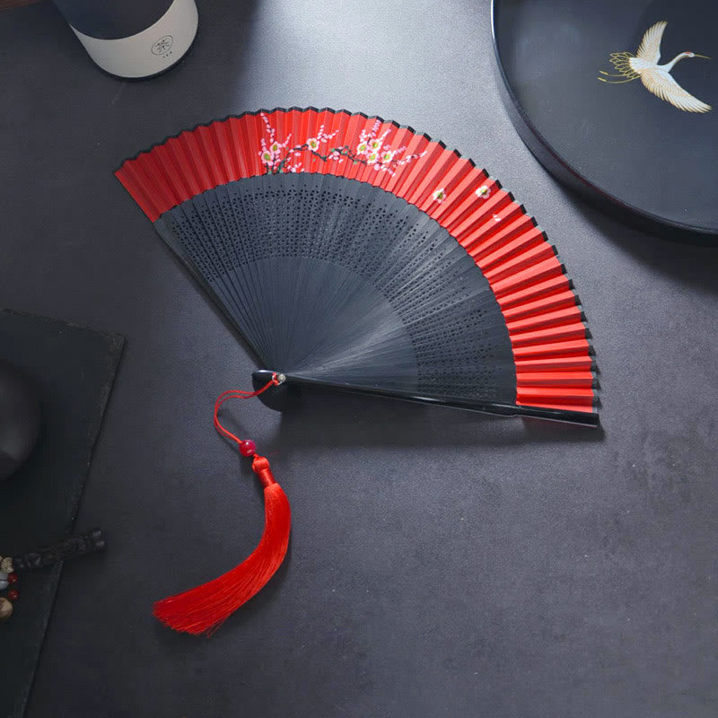 Éventail pliant en bambou avec peinture en aérosol en forme de lapin et de fleur en Buddha Stones