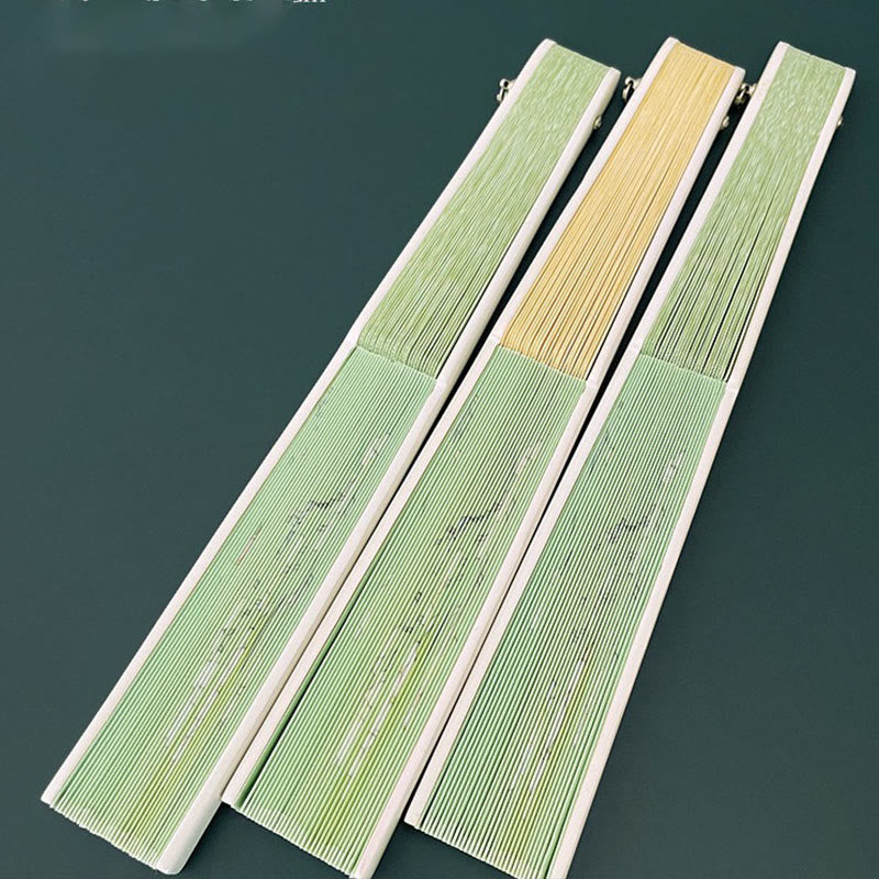 Éventail pliant en bambou et coton avec Buddha Stones, orchidée, fleur de bégonia