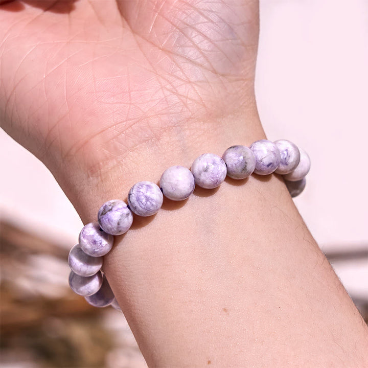 Bracelet de guérison et d'amour Keep Calm Purple de Buddha Stones