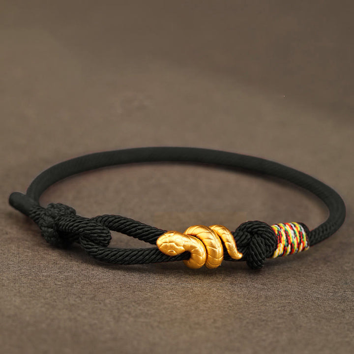 Bracelet tressé en corde de protection porte-bonheur fait main en or 999 avec motif de l'année du serpent