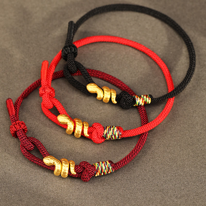 Bracelet tressé en corde de protection porte-bonheur fait main en or 999 avec motif de l'année du serpent