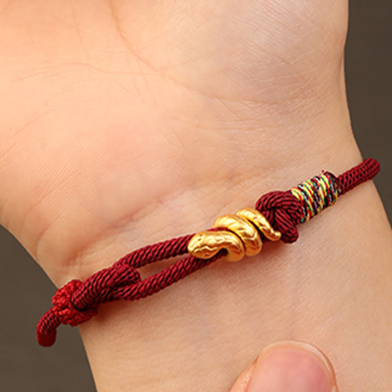 Bracelet tressé en corde de protection porte-bonheur fait main en or 999 avec motif de l'année du serpent