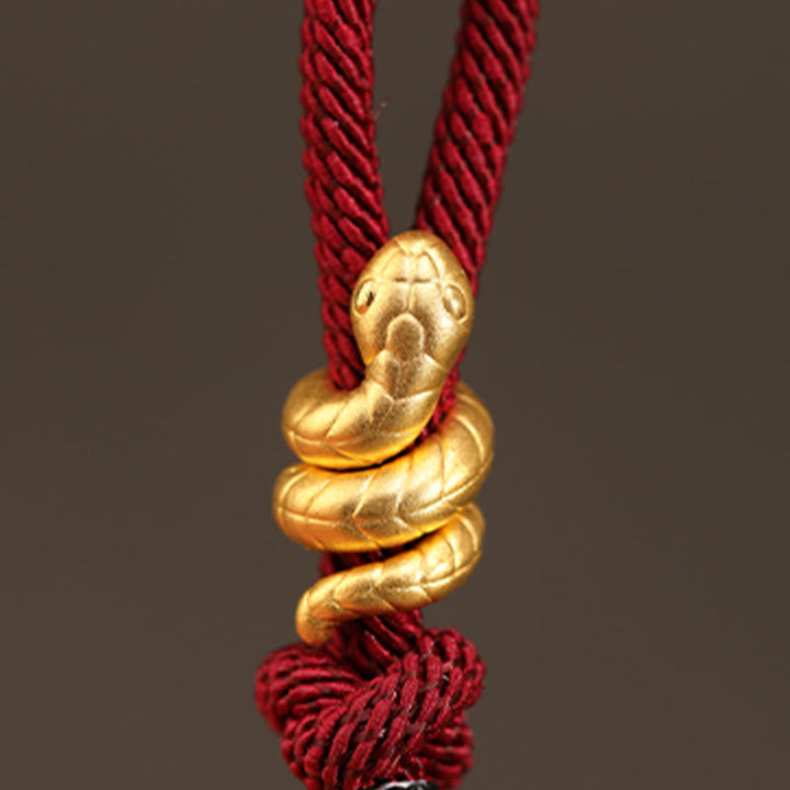 Bracelet tressé en corde de protection porte-bonheur fait main en or 999 avec motif de l'année du serpent