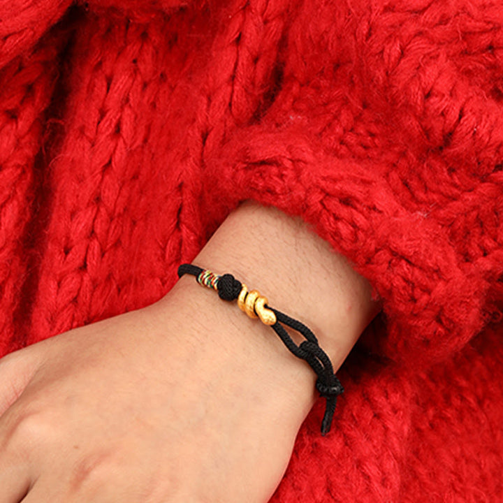 Bracelet tressé en corde de protection porte-bonheur fait main en or 999 avec motif de l'année du serpent