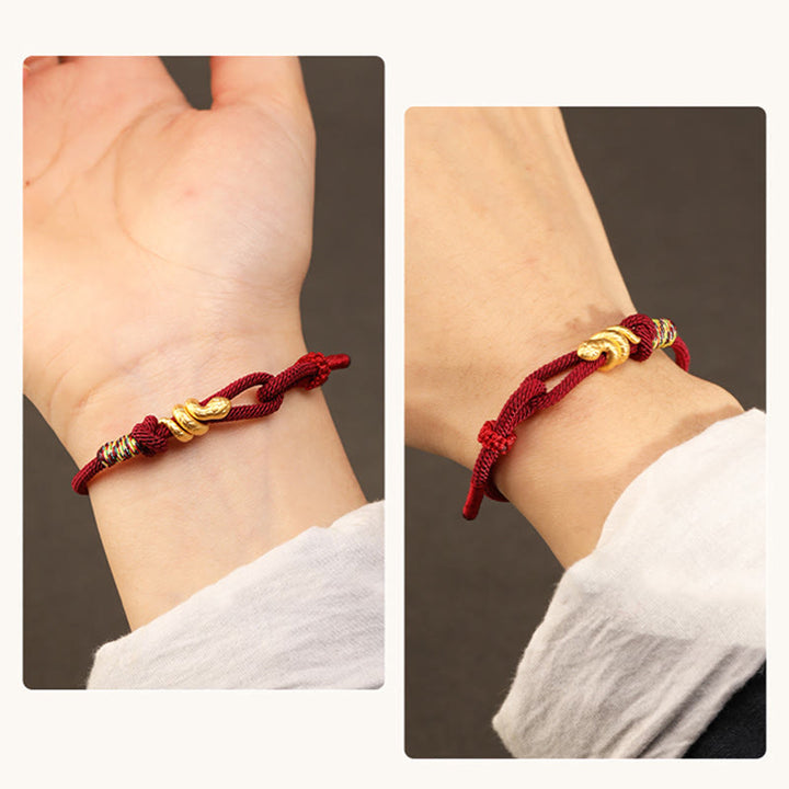 Bracelet tressé en corde de protection porte-bonheur fait main en or 999 avec motif de l'année du serpent