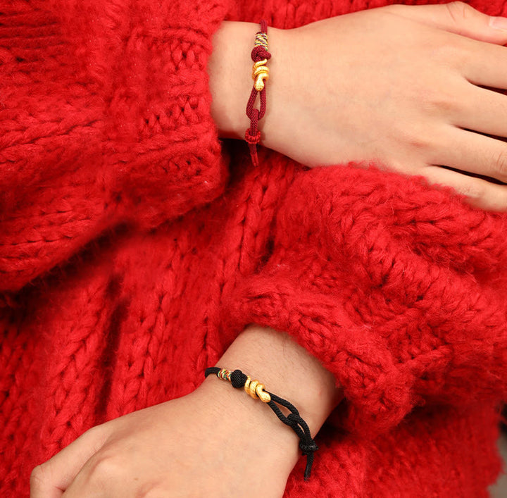 Bracelet tressé en corde de protection porte-bonheur fait main en or 999 avec motif de l'année du serpent