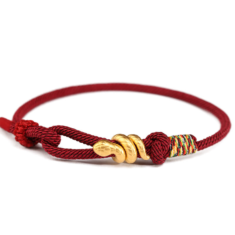 Bracelet tressé en corde de protection porte-bonheur fait main en or 999 avec motif de l'année du serpent