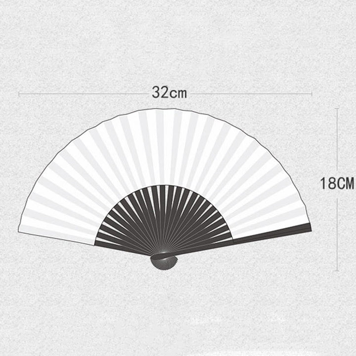 Éventail pliable en bambou et soie à main avec grue et fleurs de prunier et Buddha Stones