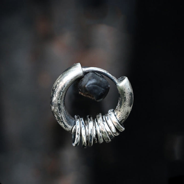 Boucles d'oreilles de protection martelées à la main en argent sterling 925 Buddha Stones