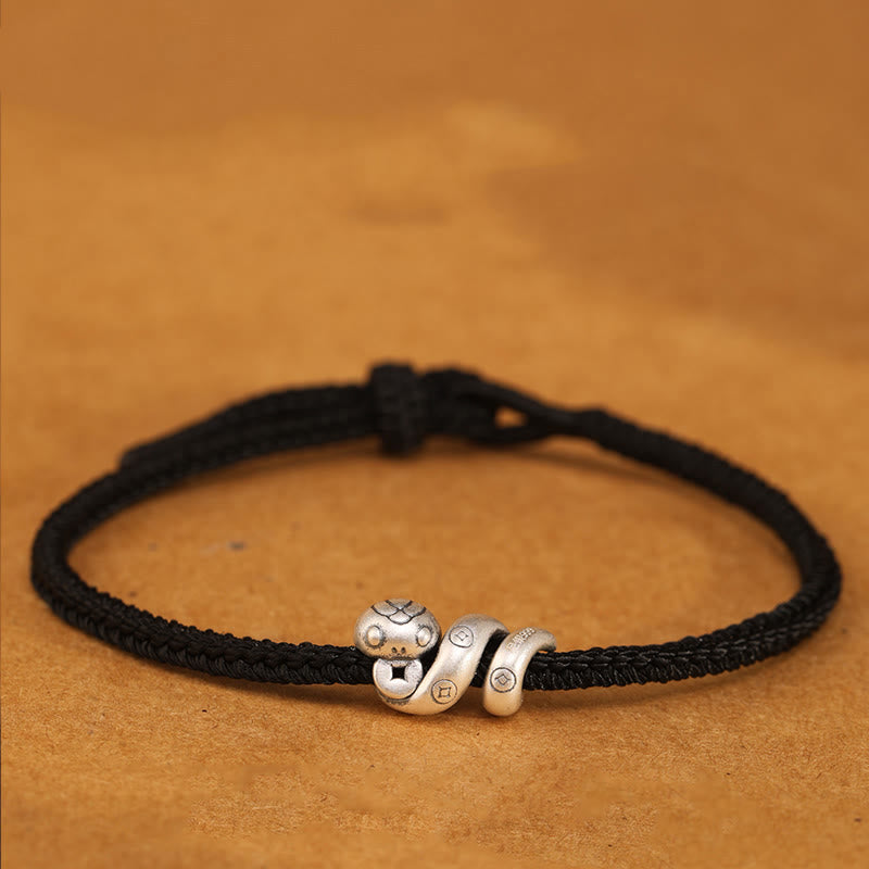 Bracelet tressé de protection en argent sterling 999 de Buddha Stones, fabriqué à la main, année du serpent - Noir - 18-22 cm - image 8
