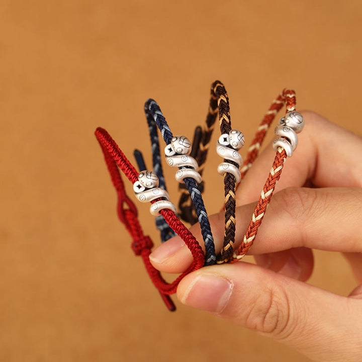 Bracelet tressé de protection en argent sterling 999 de Buddha Stones, fabriqué à la main, année du serpent - image 1