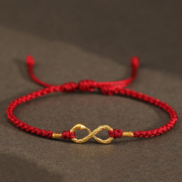 Bracelet porte-bonheur fait main en or 999 Buddha Stones Année du serpent Nœud éternel sans fin Infini