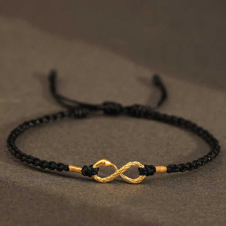 Bracelet porte-bonheur fait main en or 999 Buddha Stones Année du serpent Nœud éternel sans fin Infini