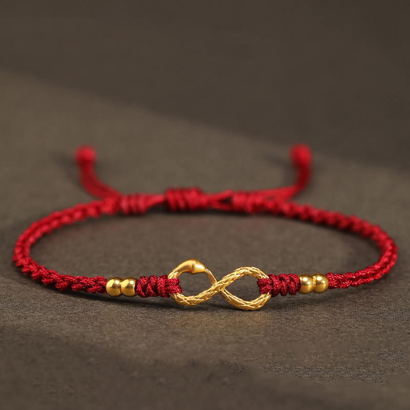 Bracelet porte-bonheur fait main en or 999 Buddha Stones Année du serpent Nœud éternel sans fin Infini
