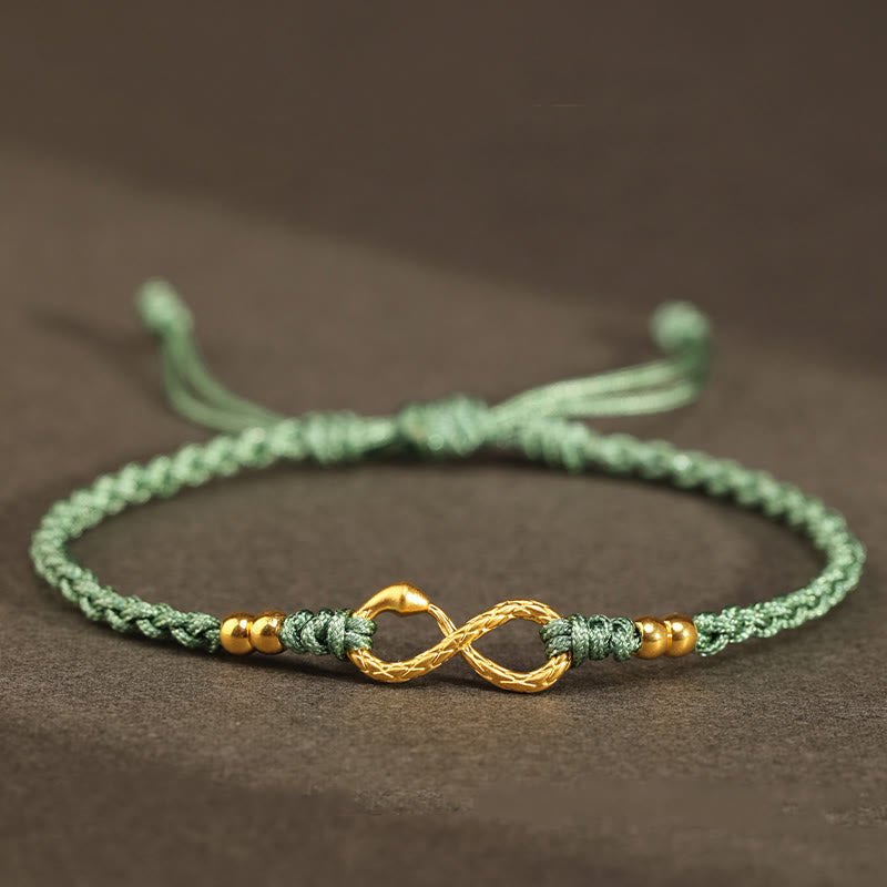 Bracelet porte-bonheur fait main en or 999 Buddha Stones Année du serpent Nœud éternel sans fin Infini