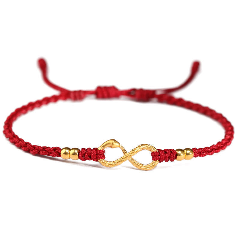 Bracelet porte-bonheur fait main en or 999 Buddha Stones Année du serpent Nœud éternel sans fin Infini