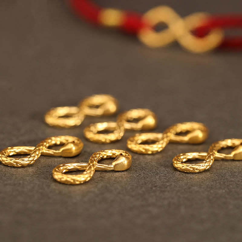 Bracelet porte-bonheur fait main en or 999 Buddha Stones Année du serpent Nœud éternel sans fin Infini
