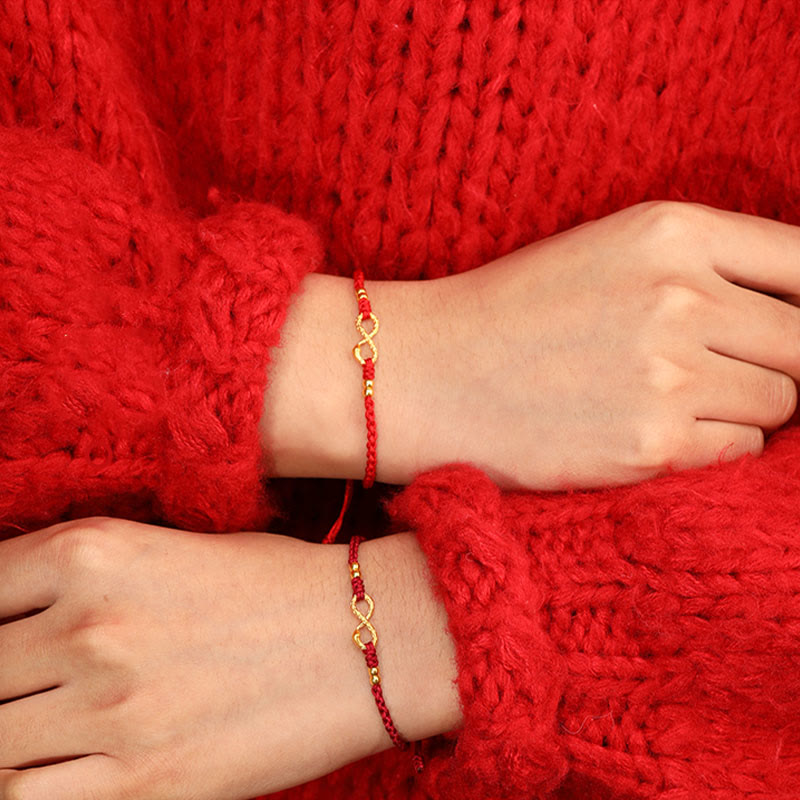 Bracelet porte-bonheur fait main en or 999 Buddha Stones Année du serpent Nœud éternel sans fin Infini