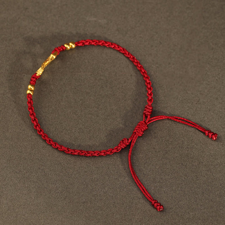 Bracelet porte-bonheur fait main en or 999 Buddha Stones Année du serpent Nœud éternel sans fin Infini