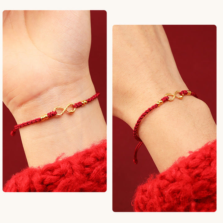 Bracelet porte-bonheur fait main en or 999 Buddha Stones Année du serpent Nœud éternel sans fin Infini