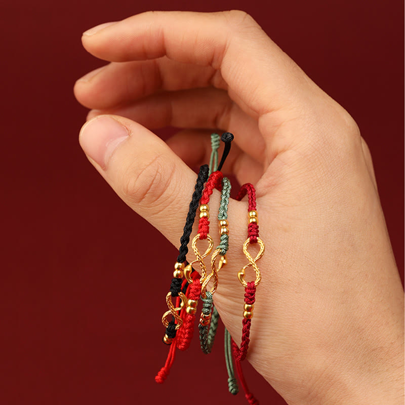 Bracelet porte-bonheur fait main en or 999 Buddha Stones Année du serpent Nœud éternel sans fin Infini