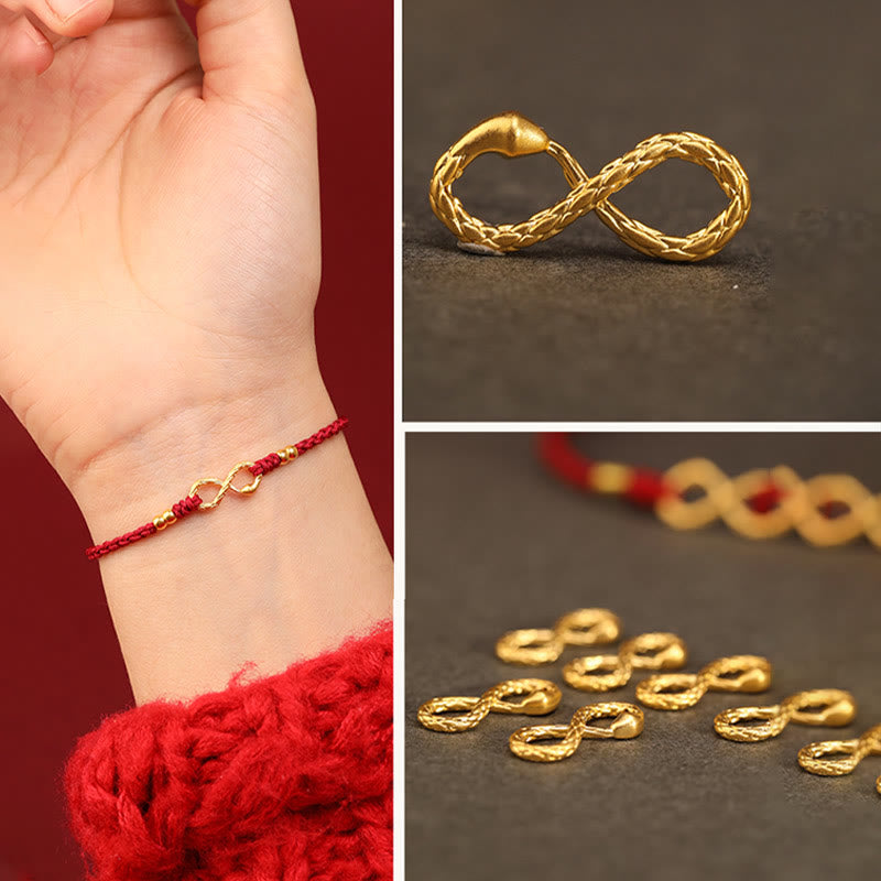 Bracelet porte-bonheur fait main en or 999 Buddha Stones Année du serpent Nœud éternel sans fin Infini