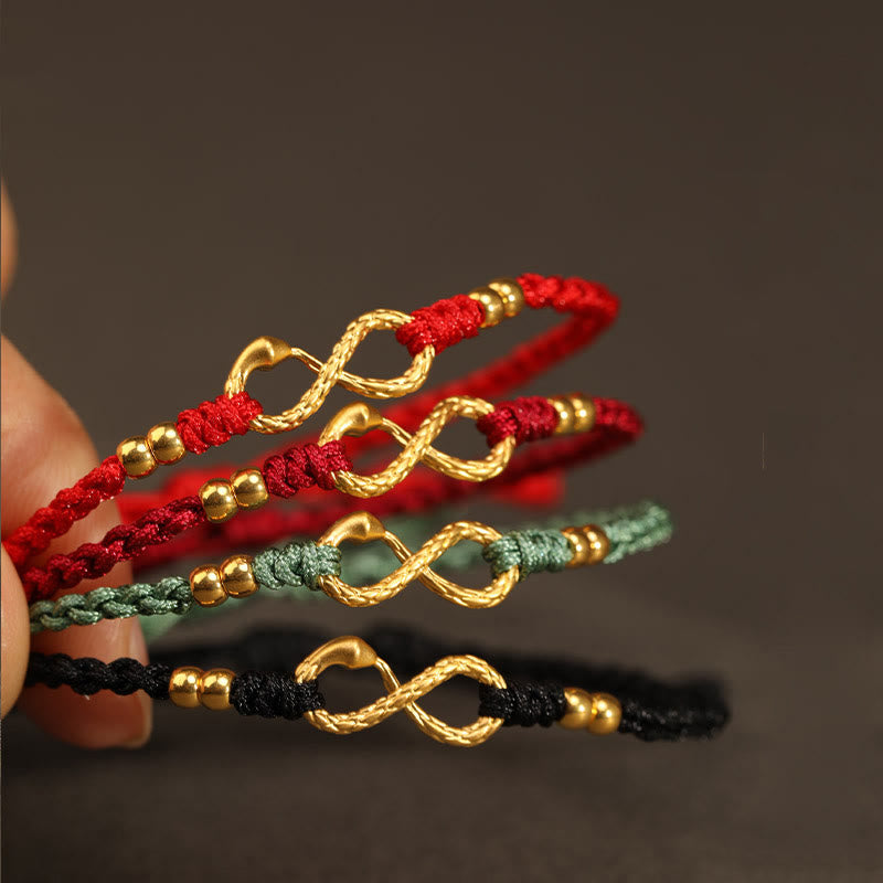 Bracelet porte-bonheur fait main en or 999 Buddha Stones Année du serpent Nœud éternel sans fin Infini