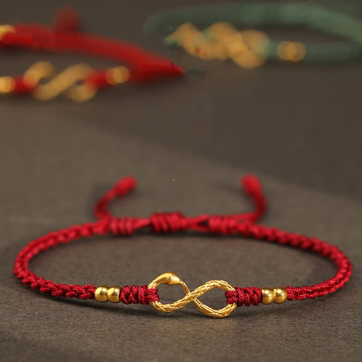 Bracelet porte-bonheur fait main en or 999 Buddha Stones Année du serpent Nœud éternel sans fin Infini